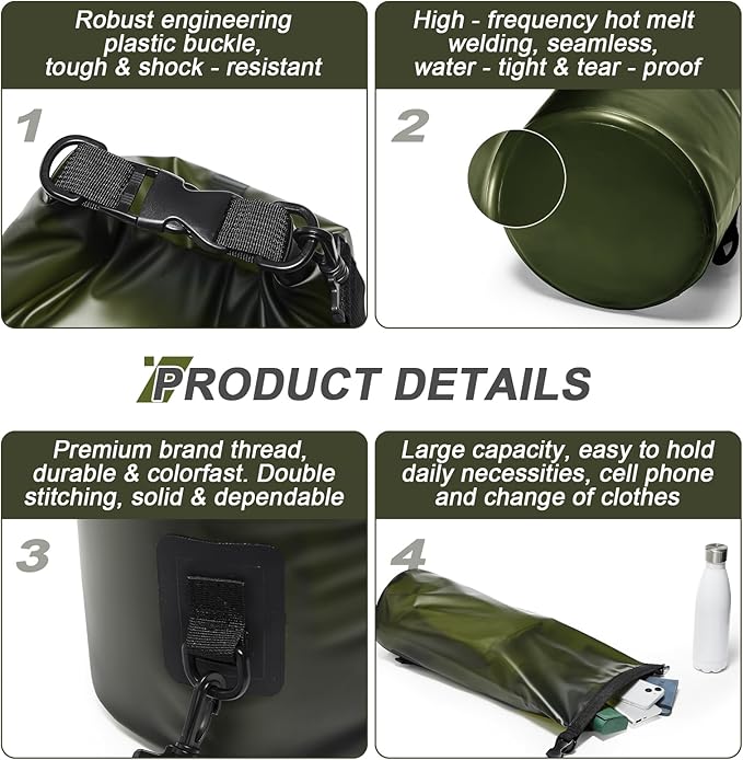 Dry Bags for Kayaking Waterproof, 5L/10L Dry Storage Bag, Roll Top Wet Bag for Swimming, Boating, Fishing,Camping & Beach