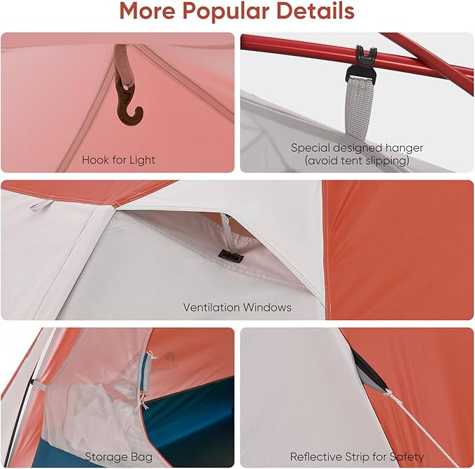 Naturehike Camping Tent, 2/3 Person Double Layer, Instant Easy Setup, Waterproof PU2000mm, 54 MPH Wind Resistance, UPF 50+, Outdoor Tent for Camping, Festivals, Backyard, Sleepovers