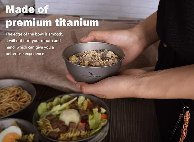 iBasingo 400ml Titanium Bowl Small Single Layer Rice Bowl Ultralight Tableware Gym Fitness Bowl Outdoor Camping Dinnerware Potable Stackable Kitchen Utensils Ti1105T