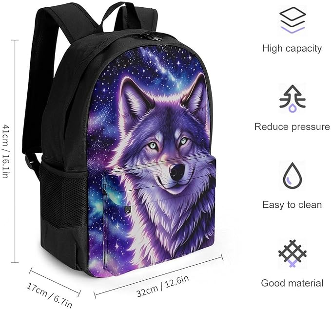 Supdreamc Daypack Backpack Anti-Theft Multipurpose Big Capacity Bookbag, Blue Universe Galaxy Magic Wolf In The Space Business Computer Bag With Side Pockets