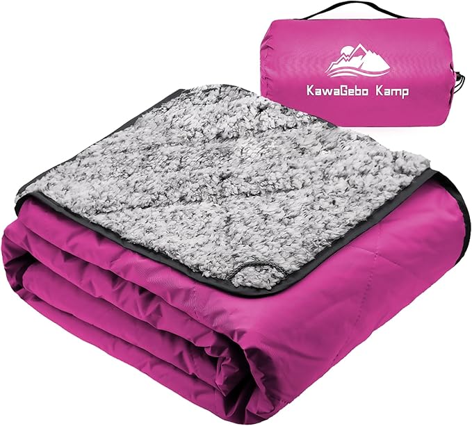 Sherpa Warm Outdoor Camping Blanket - Waterproof Stadium Blanket for Cold Weather, Camp, Sports Mom and Concert - Camping Quilt 80" X 58" (Rose Purple)