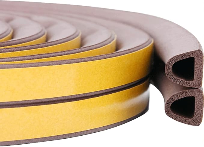 Weather Stripping Seal Strip Tape, Doors Windows Frame Self Adhesive D Type Foam Sealing Tape, 32.8Ft Rubber Soundproof Insulation Cell Foam Stripping, Brown