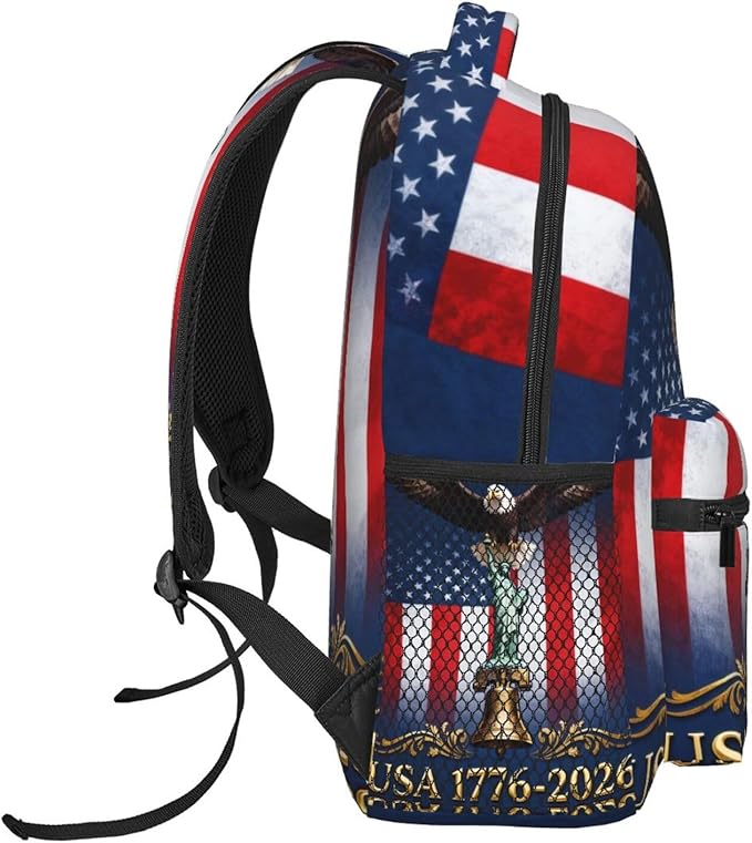 Men Women Lightweight USA 250th Anniversary America Patriotic Art Casual Daypack Big Capacity Bookbag With Padded Straps for Gym Travel Walking Cycling