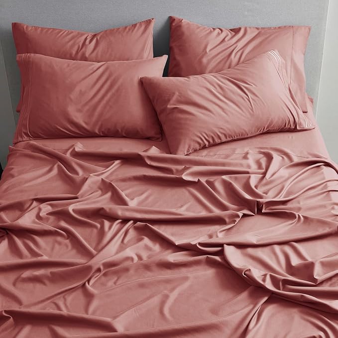 Clara Clark Twin XL Sheets - Hotel Luxury 5 Piece Bed Sheets for Twin XL Size Bed - Soft Bedding Sheets & Pillowcases, Fits Mattress up to 16 inch deep. Twin XL, Pink Clay