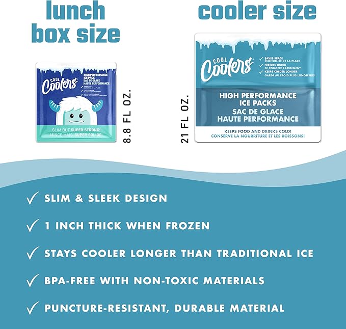 Cool Coolers by Fit & Fresh High Performance Cooler Foil Ice Packs, Puncture Resistant Ice Packs for Coolers and Lunch Bags, Durable and Reusable, Non-Toxic Gel Ice Packs, 2PK