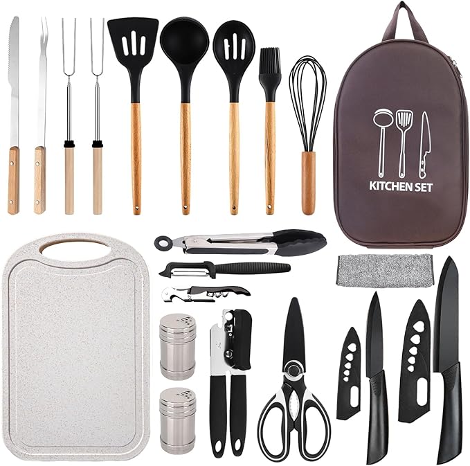 Silicone Camping Cooking Set Car Camping Essentials Cooking Kitchen Set, RV Camping Cookware Must Haves Gifts Camping Cooking Essentials, Camp Cooking Set for Travel Hiking Picnic