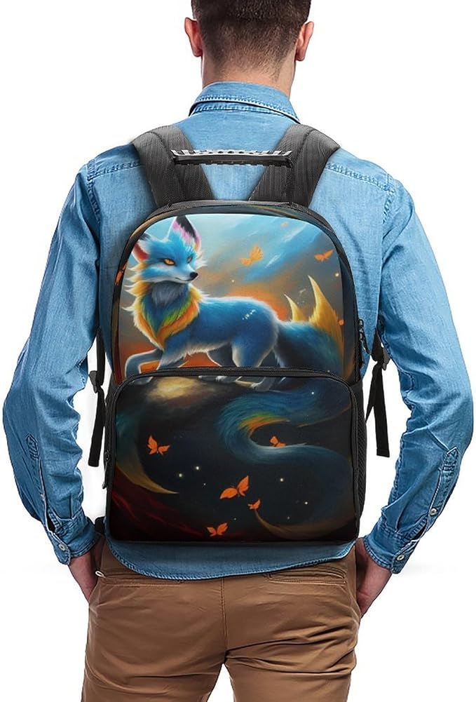 Polyester Daypack Backpack for Climbing Outdoors Running, Big Capacity Multipurpose Anti-Theft Bookbag, Mythical Creature Kitsune Fox Art Travel Hiking Camping Rucksack