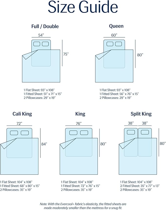 REST® Evercool®+ Cooling Sheet Set, Cali King Size, Light Blue, Breathable Bed Sheets for Hot Sleeper and Night Sweats, with Pillowcases, with Ionic+ Self-Cleaning Silver Yarn for Sensitive Skin, 4PCS