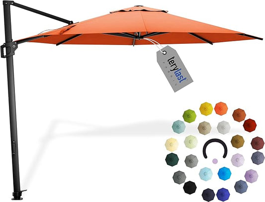 Midtown Umbrellas 10 Ft Outdoor Cantilever Patio Umbrella w/Terylast Bright Orange Fabric - Tilt 360° Offset Patio Umbrella, Deck Patio Umbrella, Backyard Umbrella & Garden Umbrella - Black Frame