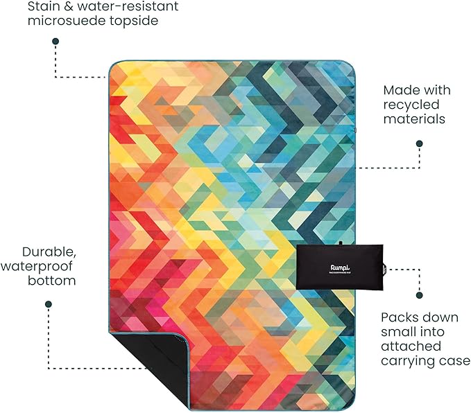 Rumpl Everywhere Mat | Lightweight Ground Cover for Hiking, Camping, Traveling, Picnics | 52" x 75" | Geo