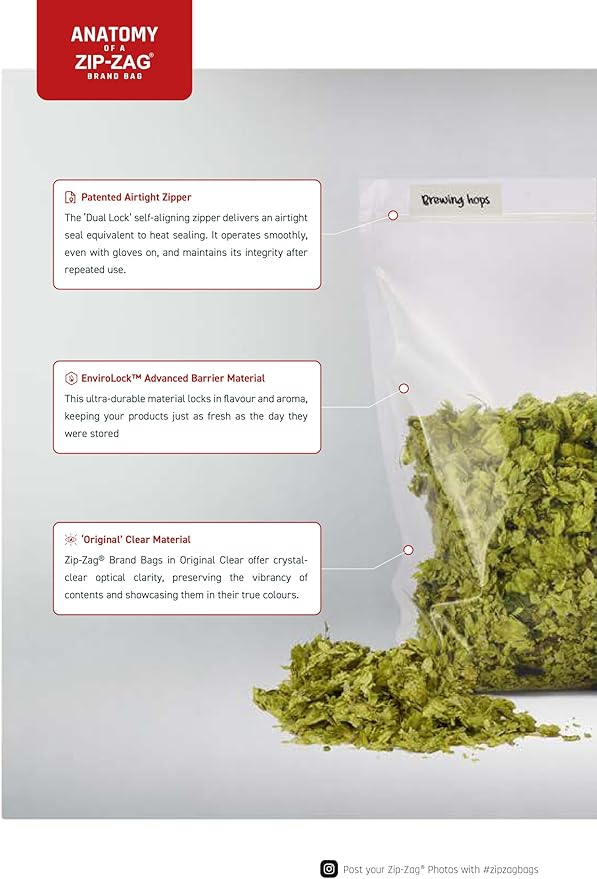 Zip Zag Bag Black (1/2 LB) 10x Large Zipper Bags (11" x 11.75") | Say Goodbye to Stale Herbs And Spices With Food Safe Zipper bags | Resealable, Reusable, Washable, Airtight Bags