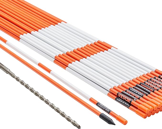 VEVOR Driveway Markers, 100 PCS 48 inch, 0.31 inch Diameter, Orange Fiberglass Poles Snow Stakes with Reflective Tape, 12" Steel Drill Bit & Protection Gloves for Parking Lots