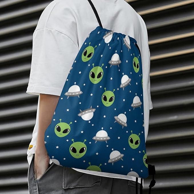 Beam Bag Large Capacity Drawstring Backpack for Volleyball Baseball Sports Workout Gear Travel Men Women, Alien And Ufo Head Bags