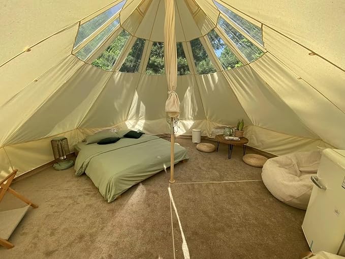 Canvas Bell Tent,4 Seasons Yurt Tent, Roomy Yurt Tent (13ft-16.5ft) with Zipped Removable Floor for Family Glamping Camping,Outdoor Hunting, or Party
