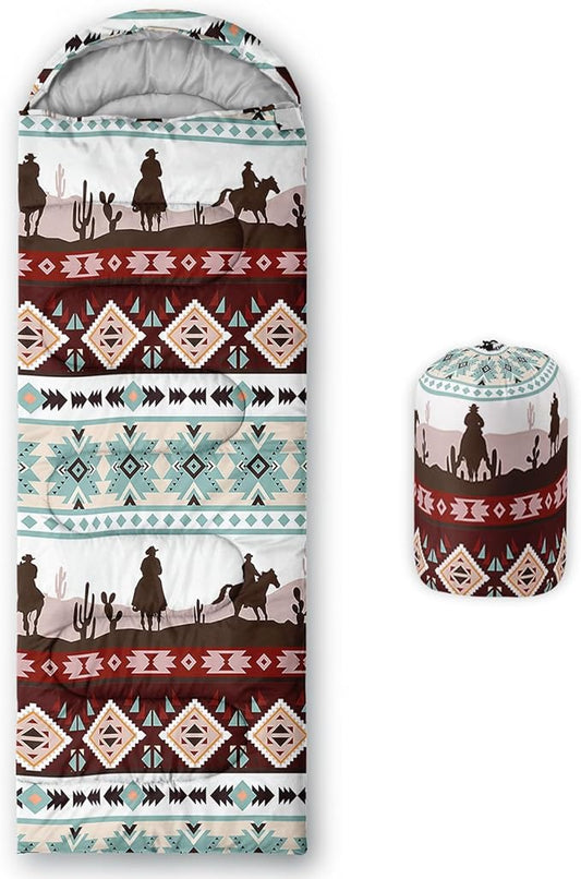Kids Sleeping Bag for Boys Girls,Bohemian Cowboy Print-Lightweight Warm Portable Outdoor Indoor-Waterproof Cold Weather Resistant Sleeping Bag for Camping Hiking