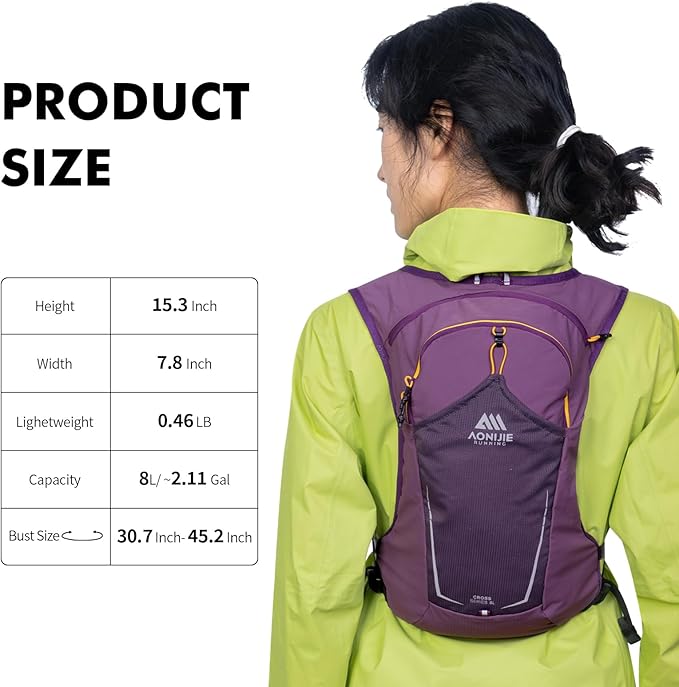 AONIJIE Running Hydration Vest for Men & Women, 8L Hydration Backpack, Multiple Pocket Designs for Water Bottles/Bladders, Lightweight Breathable for Hiking, Climbing, Marathon & Cycling