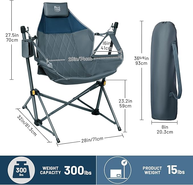 TIMBER RIDGE Hammock Camping Chair with Adjustable Backrest, Heavy Duty Folding Hammock Chair Supports 300lbs, Portable Hammock Chair for Camping, Travelling and Patio, Blue