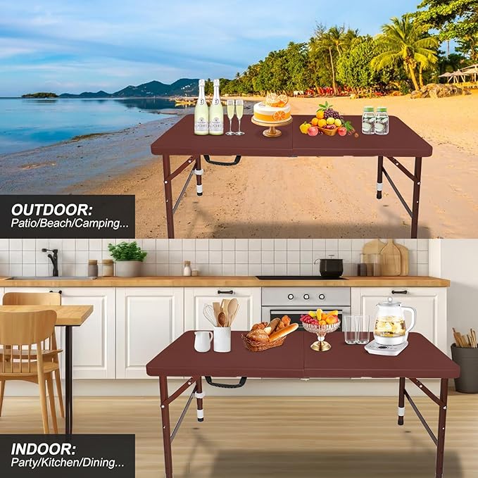 Portable Plastic Folding Table 4ft/6ft/8ft Heavy Duty White Black Picnic Dining Table Fold-in-Half for Camp Party Kitchen Indoor Outdoor