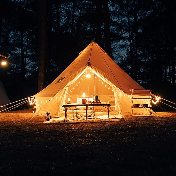 GeRRiT Yurt Tent Camping,Cozy House Outdoor Waterproof Four Seasons Family Camping Cotton Canvas Bell Tent with Meshed Door and Windows
