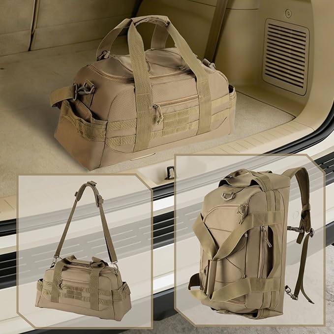 35L Large Duffle Bag, 3-in-1 Tactical Backpack MOLLE Pack for Sports/Gym/Outdoor, Coyote