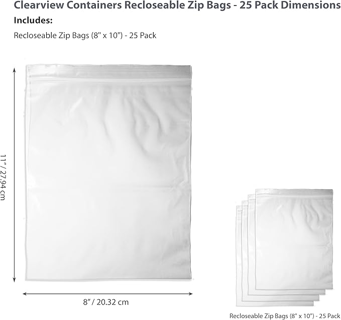 25-Pack 8" x 10" Reclosable Zip Bags – Durable & Convenient Storage Solution