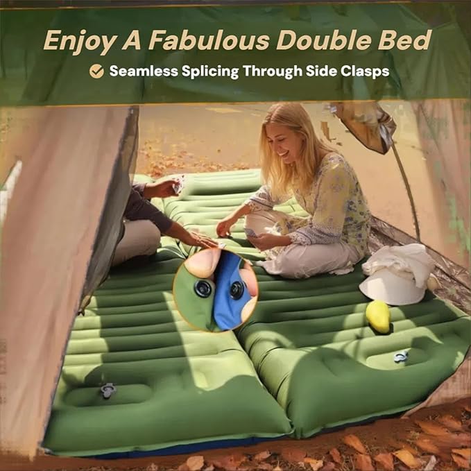 4 Inch Thick Camping Sleeping Pad with Internal Straps - R Value 4.0 for 4 Seasons, Durable & 100% Waterproof Outdoor Air Mattress, Lightweight Sleeping Mat for Hiking, Backpacking, Travel