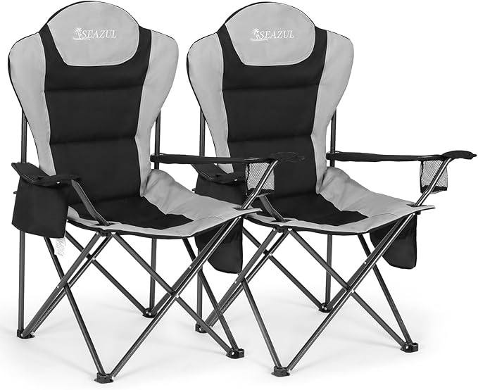 Camping Chairs for Adults, Camping Chairs 2 Pack, Folding Chairs for Outside, Support 380 LBS, Portable Travel Outdoor Camp Chair with Cup Holder & Cooler Bag, Sports Chairs for Baseball, Park