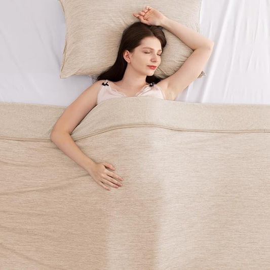 Elegear Revolutionary Cooling Blanket Twin, Absorbs Heat to Keep Body Cool for Night Sweats, Arc-Chill 3.0 Cool Fiber Q-Max>0.5 for Hot Sleepers, Lightweight Summer Cold Blankets for Sleeping, Beige