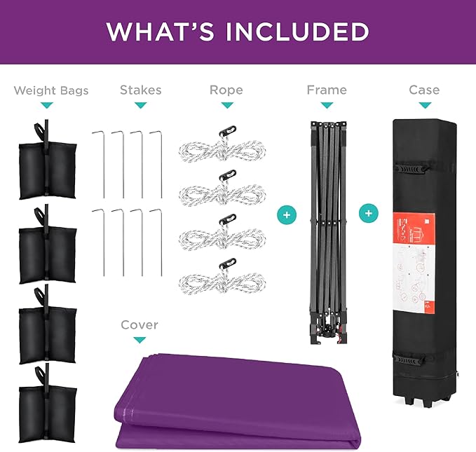 Best Choice Products 8x8ft Pop Up Canopy Tent, Outdoor Shade, 1 Person 1 Minute Set Up, Carry Case, 4 Weight Bags - Amethyst Purple