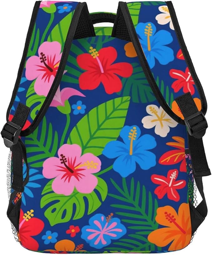 Lightweight Backpack for Gym Travel Bicycle, Big Capacity Multipurpose Anti-Theft Carry On Bag, Tropical Flowers Hibiscus Travel Hiking Bag Day Pack