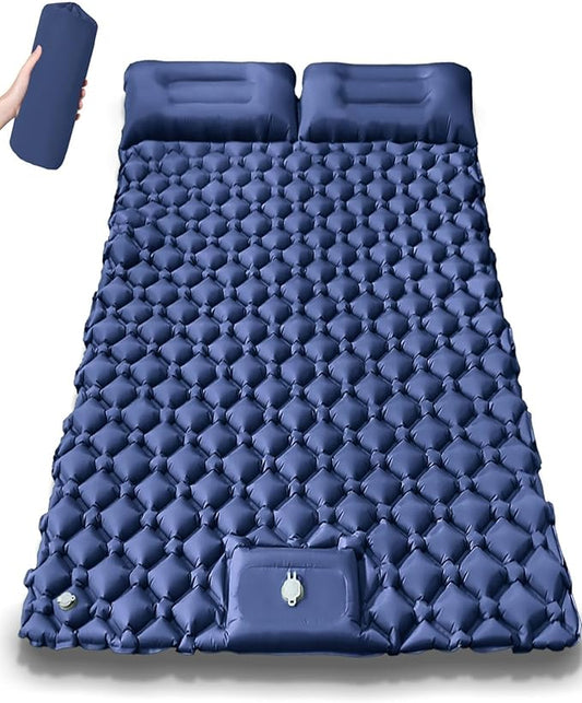 Lounge Mat - Your Portable Chill Zone Thick Memory Foam Sleeping Pad for Outdoor Camping Self Inflating Air Mattress with Pump Folding Backpacking Bed Mat Hiking Essentials Gear(Double-blue1)