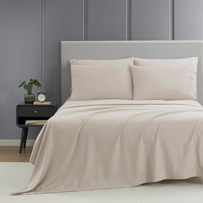 Clara Clark Twin XL Sheets - Hotel Luxury 5 Piece Bed Sheets for Twin XL Size Bed - Soft Bedding Sheets & Pillowcases, Fits Mattress up to 16 inch deep. Twin XL, Linen