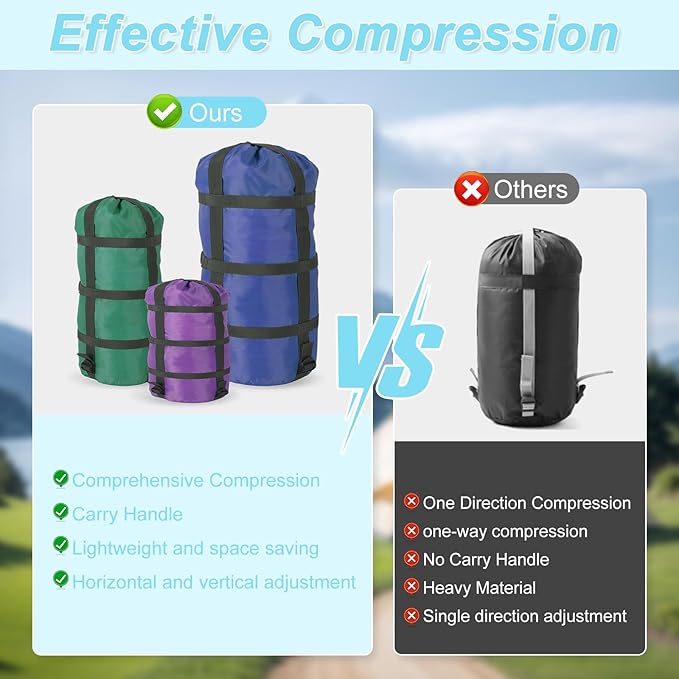 Compression Sacks Ultralight Sleeping Bag Stuff Sack Nylon Compression Stuff Sacks Water Resistant Compression Bag for Backpacking Camping Space Saving Hiking Gear Outdoor