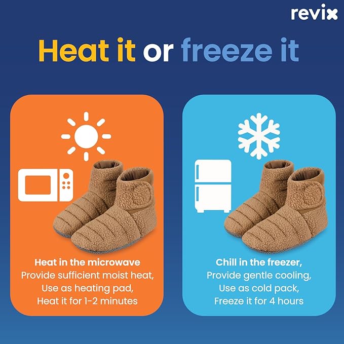 REVIX Microwaveable Booties and Feet Warmers, Microwaveable Foot Warmers with Adjustable Fit & Non-Slip, Microwavable Socks Heated Booties for Women and Men, Mocha L