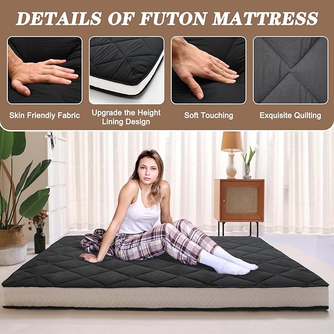 DoCred Twin Size Futon Mattress, Extra Thick Foldable Japanese Floor Mattress Memory Foam Sleeping Pad for Adults - Roll Up Mattress Tatami Mat Folding Sleeping Pad Breathable Floor Lounger Guest Bed