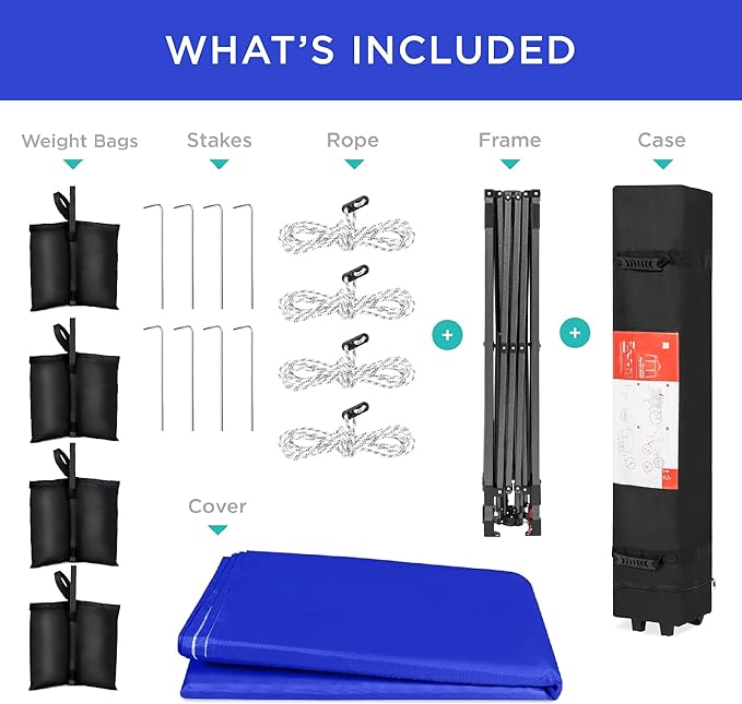 Best Choice Products 8x8ft Pop Up Canopy Tent, Outdoor Shade, 1 Person 1 Minute Set Up, Carry Case, 4 Weight Bags - Resort Blue