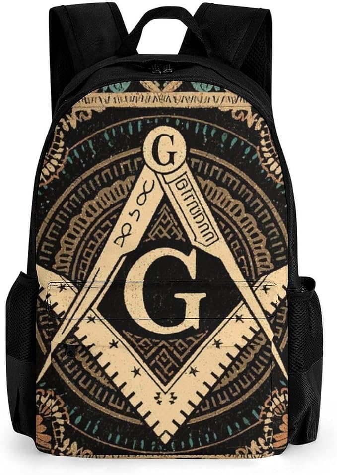 Backpack Anti-Theft Multipurpose Large Capacity Carry On Bag, Gold Freemason Freemasonry Masonic Art Camping Outdoor Backpack With Side Pockets