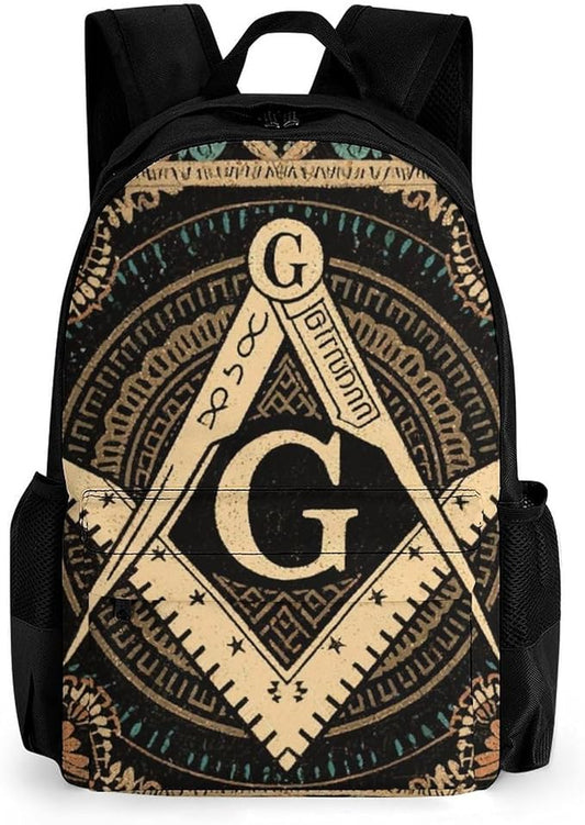 Backpack Anti-Theft Multipurpose Large Capacity Carry On Bag, Gold Freemason Freemasonry Masonic Art Camping Outdoor Backpack With Side Pockets