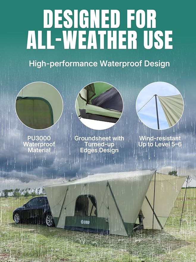 Niphean SUV Tent, 2 Mins Fast Setup Inflatable SUV Tents for Camping, Car Tent with Multi Room for 2/4/6 Person/Family, PU 3000mm Waterproof & UPF 50+ Silver Coated for Family Camping Hiking Parties