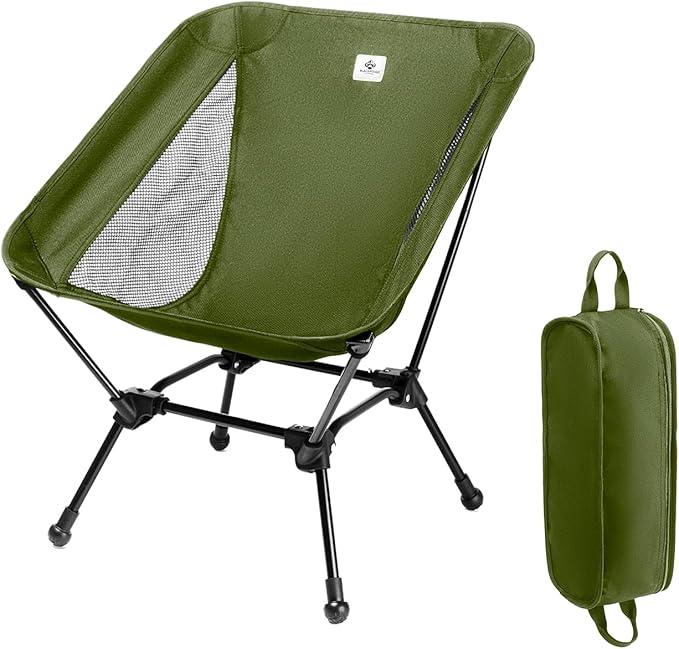 Camping Chair, Foldable with Storage Bag, Portable & Lightweight for Adults, 330lbs Capacity - Hiking, Fishing, Beach, Lawn (Green)