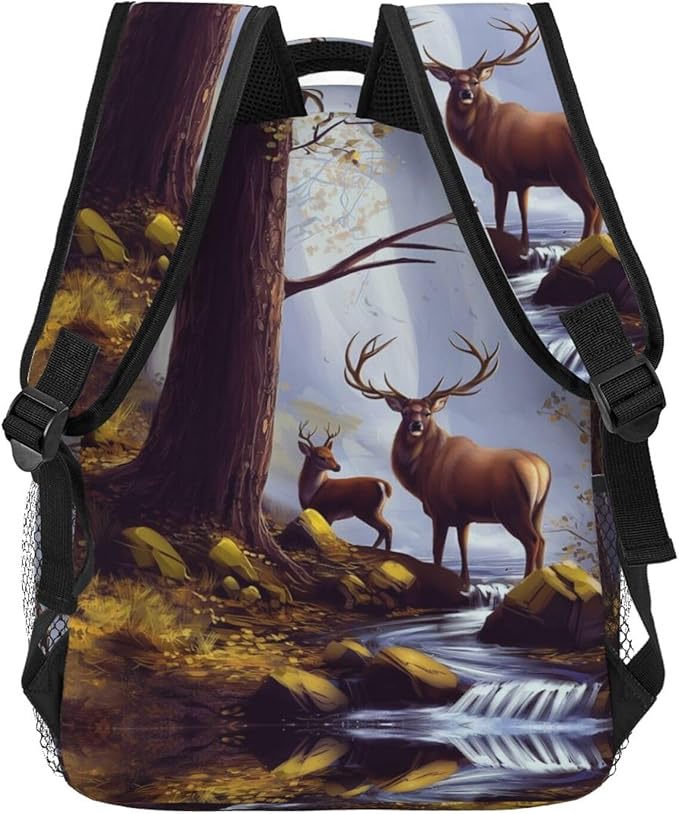 Daypack Anti-Theft Multipurpose Large Capacity Shoulder Bag, Tree Camouflage Deer Art Travel Hiking Camping Rucksack With Smooth Zippers