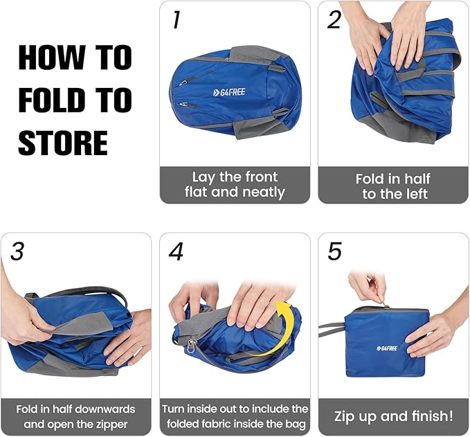 G4Free 24L Packable Hiking Backpack Lightweight Foldable Small Sport Travel Daypack Water Resistant for Women Men（Blue）