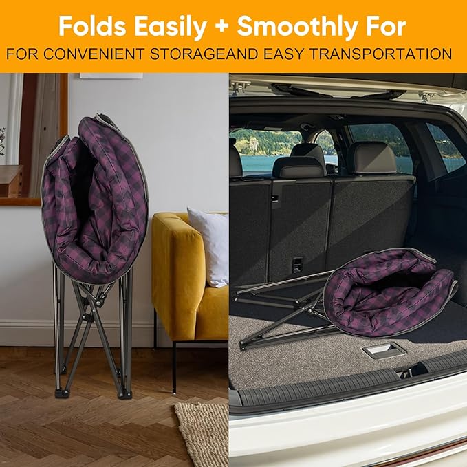 Northroad Oversized Camping Moon Chair, Outdoor Padded Saucer Folding Round Chair, Supports up to 400 lbs for Outdoor Hiking Fishing Picnic Lawn