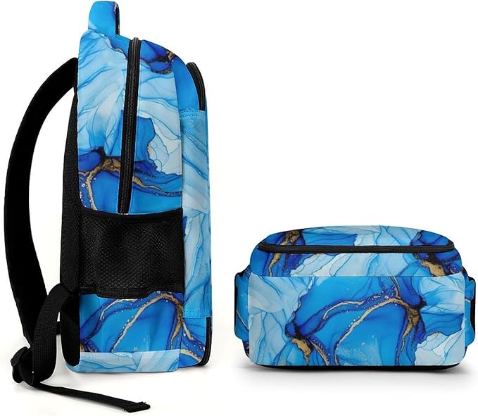 Carry On Anti Theft Laptop Backpack Trippy Tie Dye Blue, Large Sturdy Travel Bag with Multi Compartments for Business Weekender Hiking