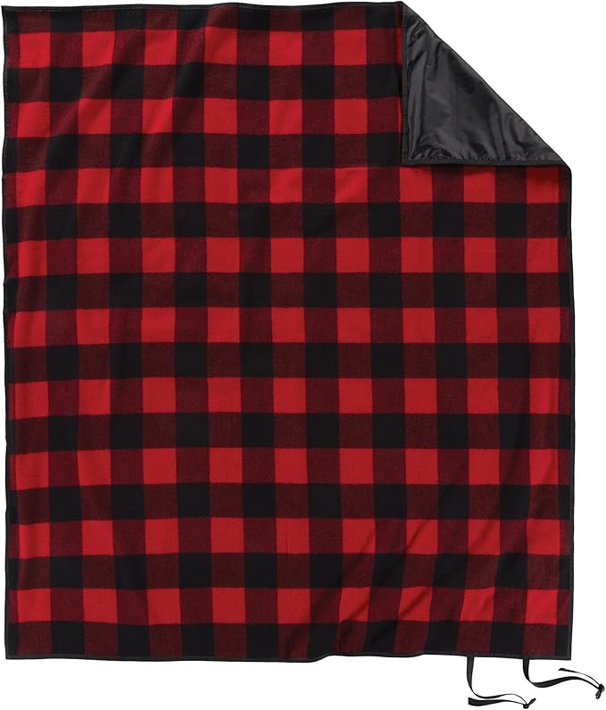 Pendleton Roll-Up Travel Blanket 60” x 70”, Durable Wool Blanket with a Waterproof Nylon Backing, Portable for Travel, Camping and Picnics with Leather Handle Grip and Patch