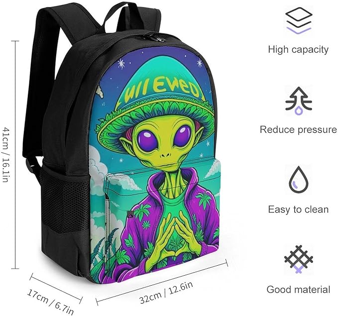 Lightweight Daypack for Camping Business Walking Cycling, Large Capacity Anti-Theft Multipurpose Bookbag, Alien Smoking Marijuanaweed Art Gym Outdoor Hiking Backpack