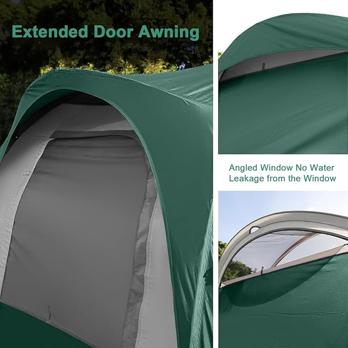 CAMPROS CP Camping Tent 10 Person Family Cabin Tent, 2 Room Water Resistant Waterproof Tent with Top Rainfly, 4 Large Mesh Windows, Double Layer, Easy Set Up, Portable with Carry Bag, 16ft x 9ft x72in