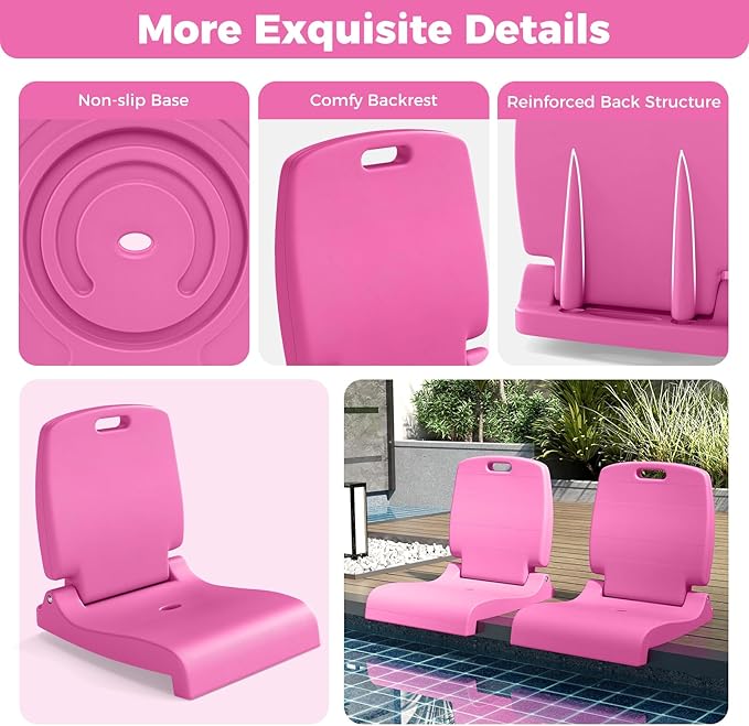 GYMAX Foldable Poolside Chairs for Edge of Pool, Portable Pool Chair with Handle, Drainage Hole, Lightweight Folding Flip Seat for Beaches, Camping, Fishing, Tailgating, Lawn (Bright Pink,1)