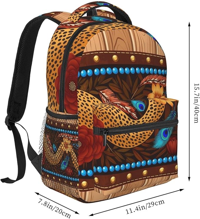 Shoulder Book Bags Anti-Theft Multipurpose Big Capacity Bookbag, 90S Sunflower Leopard Travel Hiking Backpack With Smooth Zippers