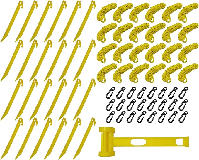 24 Sets Inflatable Plastic Stakes, Spike Hook Awning Camping Tents Pegs Stakes Replacement Yard Blow up Stakes Canopy (24x Tents, 24x Hooks, 24x Ropes, 1x Hammers)